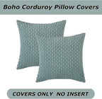 Kevin Textile Throw Pillow Covers Soft Corduroy Decorative Set of 2 Boho Striped Pillow Covers Pillowcases Farmhouse Home Decor for Couch Bed Sofa Living Room 20x20 Inch Dusty Green