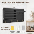 Nekon Mail Holder for Wall Mail Organizer with Key Hooks Hallway Farmhouse Decor Letter Sorter Made of Natural Wood with Floating Shelf and Flush Mount Hardware (16.8Inch x 10Inch x 3.2Inch)