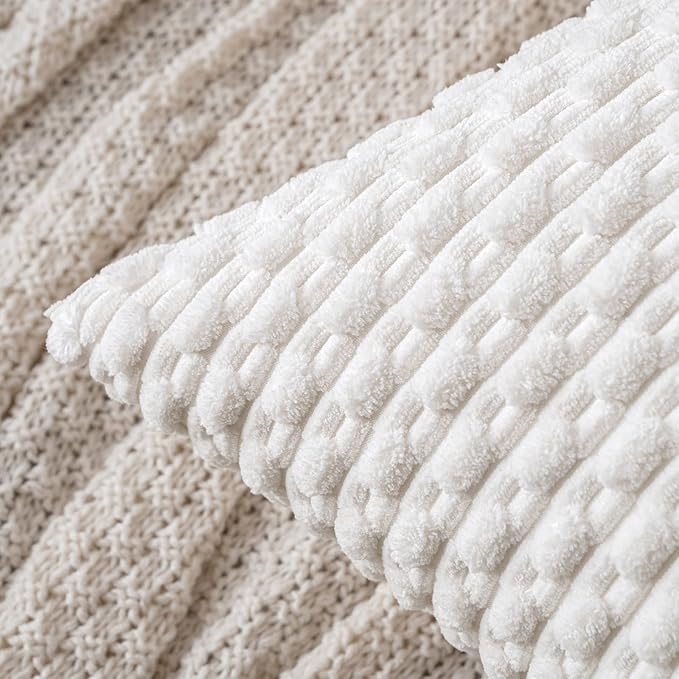 MIULEE Christmas Throw Pillow Covers Soft Corduroy Decorative Set of 2 Boho Striped Pillow Covers Pillowcases Farmhouse Home Decor for Couch Bed Sofa Living Room 20x20 Inch Pure White