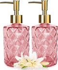 Glass Soap Dispenser with Pump, Hand Soap Dispenser for Hand Wash, Lotion Dispenser for Dishwashing Liquid, Lotion Shower Gel (Pink)