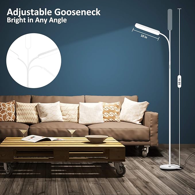 Floor Lamps, 15w/1000lm Bright LED Floor Lamp with Stepless Adjustable 3000K-6000K Colors and Dimmer, Remote and Touch Control Reading Lamp, Adjustable Gooseneck Floor Lamp for Living Room
