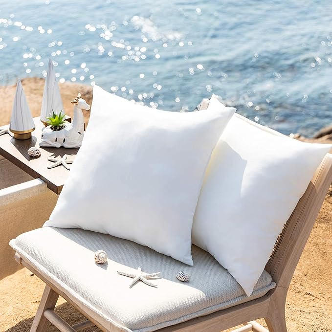 Phantoscope Premium Outdoor Pillow Inserts - Pack of 2 Square Form Water Resistant Polyester Throw Pillows, Couch Sham Cushion Stuffer, 22 x 22 inches