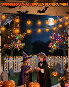 LORRYTE 2-Pack 100 LED Orange Solar Halloween Lights Outdoor - 64FT Waterproof Solar Globe String Lights with 8 Lighting Modes, Solar Outdoor Halloween Decorations for Tree Garden Patio Party