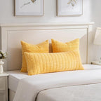 Fancy Homi 1 Pack Yellow Spring Long Lumbar Body Decorative Throw Pillow Covers 14x36 Inch for Bed Couch Bedroom Bench, Soft Corduroy Rectangle Solid Pillow Case 35x91 cm, Rustic Farmhouse Boho Decor