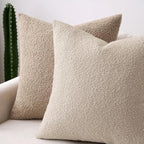 MIULEE 24x24 Decorative Euro Sham Throw Pillows for Bed Set of 2 Textured Boucle Neutral Winter Throw Pillow Covers Oatmeal Accent Solid Couch Pillowcases Sofa Livingroom Home Decor