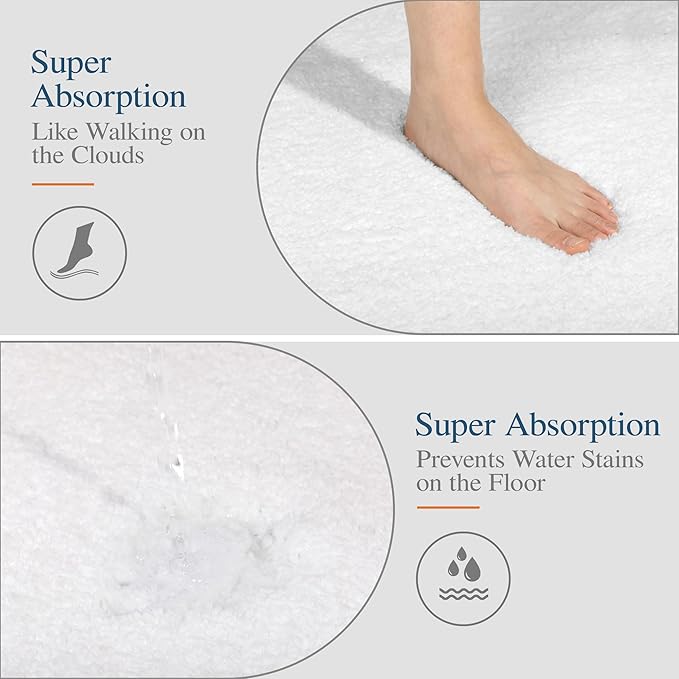 Walensee Contour Rug (20x24, White) Non Slip Bath Mat for Bathroom, Water Absorbent Soft Microfiber Shaggy Mat, Machine Washable U Shape Toilet Rug