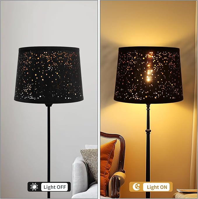 ALUCSET Drum Large Lampshades Set of 2, Stars Hollow Black Lamp Shade 13" Top X 15" Bottom X 11" High, Lamp Shades for Living Room Home Decor, Assembly Required Spider Fitter