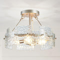 XINGQI Drum Ceiling Lights for Dining Room 4-Light Modern Farmhouse Water Ripple Glass Sliver Ceiling Lighting Fixture 15.7" Bedroom Living Room Hallway Entryway