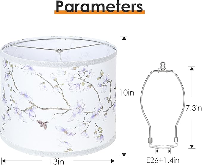 Lamp Shades Set of 2, Drum Lampshades 13" Top x 13" Bottom x 10" High with Spider Fitter, Large Replacement Lamp Shades for Table Lamps, Floor Lamps, Easy Assembly Required (2, Print - B)