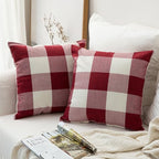 MIULEE Pack of 2 Christmas Classic Farmhouse Buffalo Check Plaids Linen Soft Soild Decorative Square Porch Throw Pillow Covers Home Decor Cushion Case for Sofa Bedroom 18x18 Inch, White and Red
