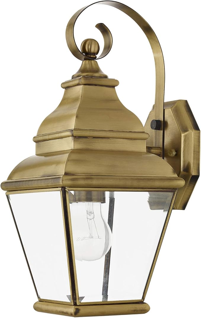 Livex Lighting 2590-01 Exeter Outdoor Wall Lantern, Antique Brass