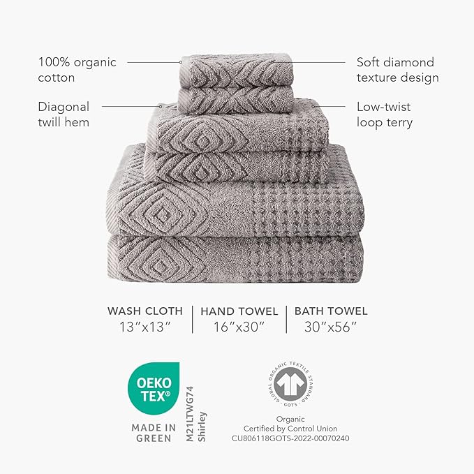 Texere 100% Organic Cotton Diamond Jacquard 700 GSM Luxury Bath Towel Sets - Ultra Soft and Absorbent Hotel and Spa Quality (Diamond, Cream, 2 Bath & 2 Hand Towels)