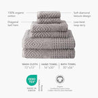 Texere 100% Organic Cotton Diamond Jacquard 700 GSM Luxury Bath Towel Sets - Ultra Soft and Absorbent Hotel and Spa Quality (Diamond, Bright White, 2 Bath & 2 Hand Towels)