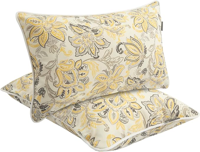 Outdoor Lumbar Pillows Water Resistant 12x20 inch,Decorative Throw Pillow Set of 2 with Insert,Hidden Zipper Headrests for Patio Furniture Sofa Couch Chair(Yellow Flower)