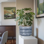 SQOWL Ceramic Planter 10 Inch - Indoor Plant Pot with Drainage Hole Outdoor Planter Large Flower Pot Modern Decorative Plant Pot for Bathroom Room Decorations Gray