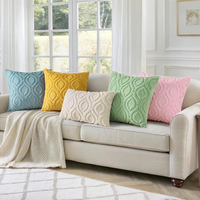 decorUhome Fall Throw Pillow Covers 22x22 Inch Set of 2, Soft Plush Decorative Faux Fur Blue Grey Solid Couch Pillow Covers, Accent Farmhouse Neutral Square Euro Pillow Cases for Sofa Bed Living Room