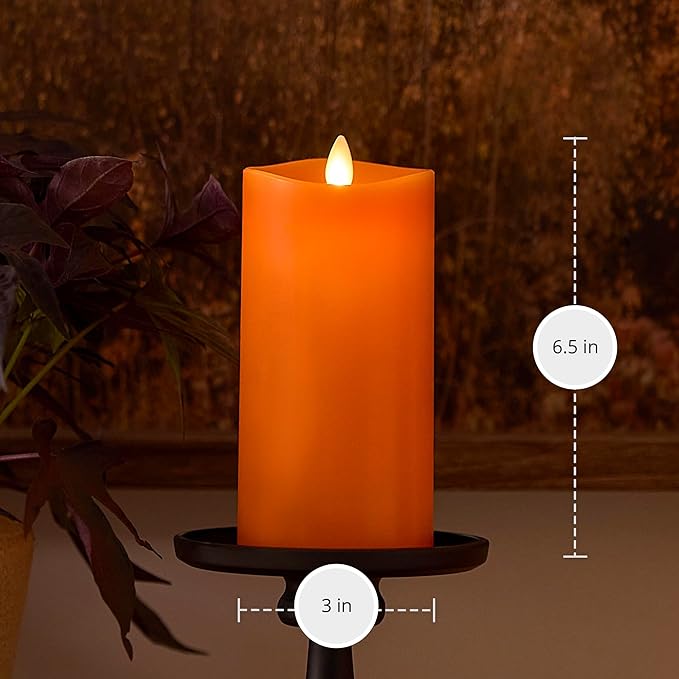 Luminara Flickering Flameless LED Candle, Battery Operated with Timer Function, Russet Orange Pillar 3 x 6.5 Inch, Real Wax Unscented Fall Home Indoor Decor, Remote Ready (Sold Separately), Melted Top