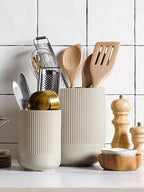 LE TAUCI Utensil Holder, 7.3"+5.4" Ceramic Kitchen Utensil Holder for Countertop, Large Cooking Utensil Crocks for Kitchen Counter, Modern Utensil Organizer for Spatula, Set of 2, Oatmeal Greige