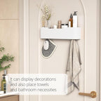 Coat Rack Wall Mount with Hidden Hooks Entryway Hanging Shelf Modern Wood Coat Hanger for Bedroom Kitchen Hallway Bathroom (White,16.6 Inch Long)