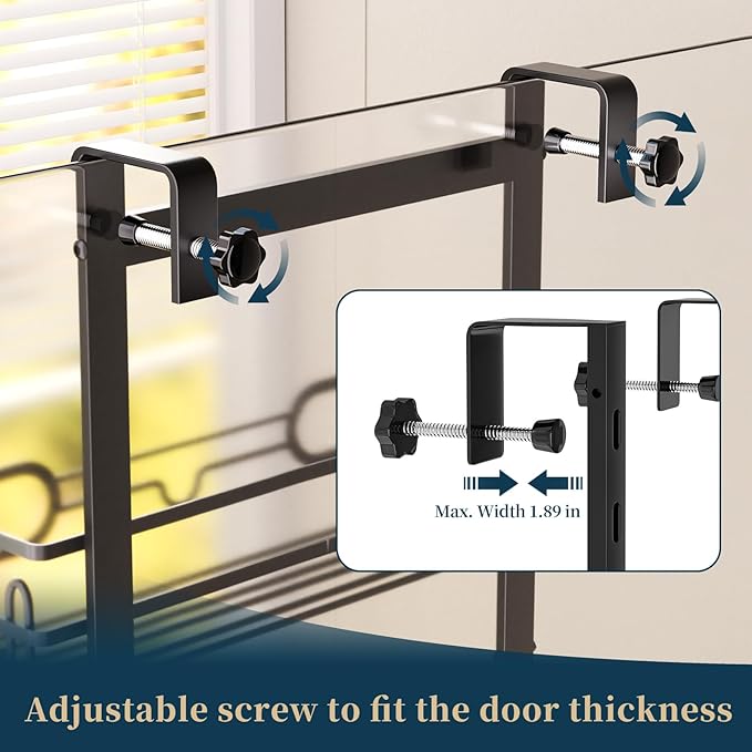 Consumest Over The Door Shower Caddy - 4 Tier Adjustable Hanging Shower Organizer Shelf with 2 Soap Holders & 22 Hooks, Rustproof Easy Installation Hanging Storage Rack for Bathroom, Black