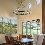 Black Wagon Wheel Chandelier 20-Light 48" Large Farmhouse Chandelier High Ceiling Light Fixture for Living Room Entryway Hallway Kitchen Island