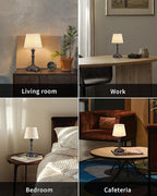 KDG Cordless Portables Table Lamp Set of 2, LED Fabric Shade Small Desk Lamps, 4000mAh Battery Powered Lighting, 2700K Stepless Dimmable Light for Living Room, Dining Room, Bedroom (Mottled Silver)