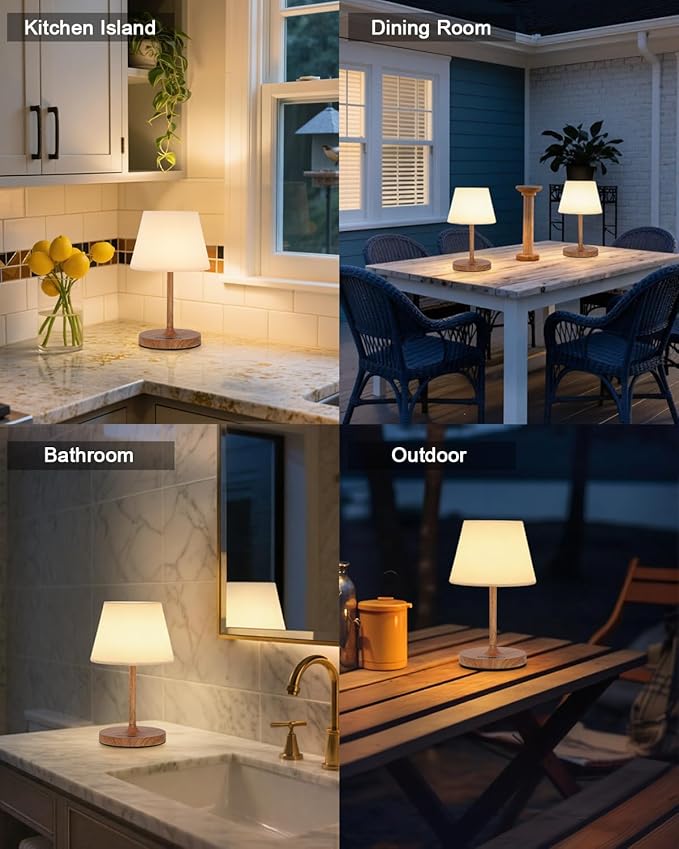 Outdoor Battery Operated Table Lamp, IP54 Waterproof Shower Lamp, 4000mAh Rechargeable Cordless Lamp, 3 Color Temperatures Dimmable, Small Touch Table Lamp for Bedroom, Patio, Camping, Restaurant