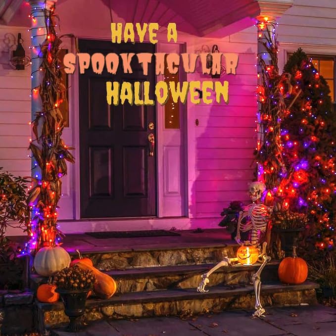 2 Pack Solar Halloween Lights Outdoor, 170 FT 480 LED Solar String Twinkle Light for Outside with 8 Modes & Memory Function, Waterproof Light for Tree Yard Horror Party Decorations (Orange & Purple)
