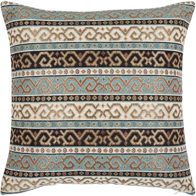 16 x 16 Inches Decorative Throw Pillow Covers Turquoise and Black - Kilim Pillows, Boho Room Decor for Couch, Bohemian Outdoor Case for Farmhouse, Oriental, Southwestern