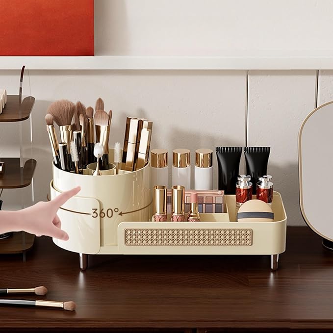 Rotating Makeup Organizer Countertop,Large Capacity Makeup Organizers for Vanity,2 in 1 makeup storage organizer for Bathrooms,Cosmetic Display Case (Coffee)