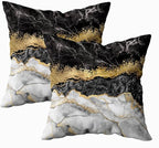 CAPSCEOLL Black Gold and White Grey Art Artwork Contemporary Decorative Gray Home Decorative Throw Pillow Covers Cushion Covers for Bedroom Sofa Living Room 16X16 Inches Set of 2