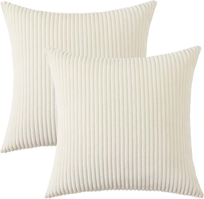 Mecatny Corduroy Decorative Throw Pillow Covers 16x16 Set of 2 for Sofa Living Room, Soft Neutral Boho Couch Pillow Covers for Home Decor, Cream White