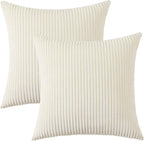 Mecatny Corduroy Decorative Throw Pillow Covers 24x24 Set of 2 for Sofa Living Room, Soft Neutral Boho Couch Pillow Covers for Home Decor, Cream White