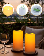 Homemory Solar Candles Outdoor Waterproof, Rechargeable Candles, Solar Powered Flameless Candles for Outdoor, Lanterns, Sensor Only, Dusk to Dawn, 3"x6", Set of 4