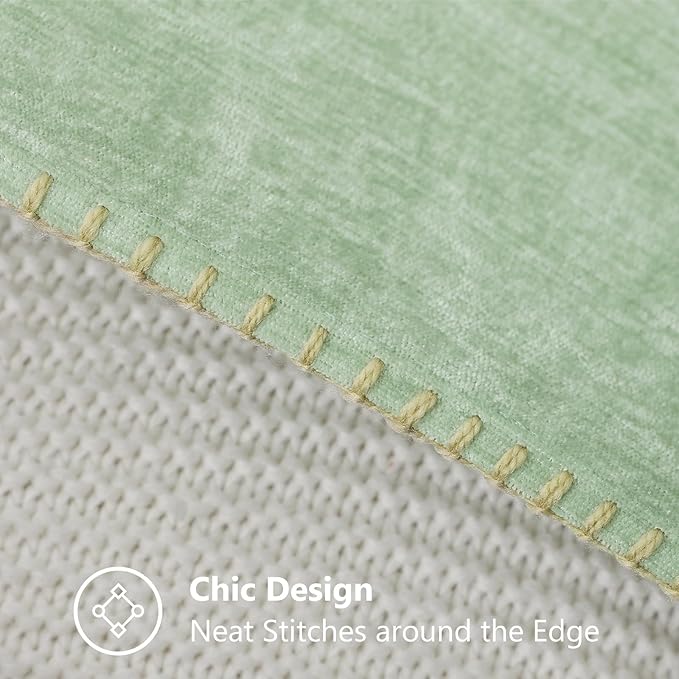 decorUhome Christmas Chenille Soft Throw Pillow Covers 12x20 Set of 2, Lumbar Velvet Farmhouse Neutral Decorative Euro Pillow Covers with Stitched Edge for Couch Sofa Bed Home Decor, Sage Green