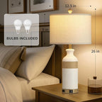 Boho Rattan Table Lamps for Bedroom Nightstand 26" Farmhouse Bedside lamp Set of 2 with USB C+A Ports & AC Outlet,3-Way Dimmable Touch Control Vintage Lamps for Living Room(Include Bulbs)