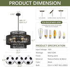 24” Black Boho Large Rattan Chandelier Light Fixture,6-Light Large Hand Woven Pendant Light Fixture Farmhouse Rustic Chandeliers for Kitchen Bedroom, Dining Room, Living Room, Hallway, Foyer
