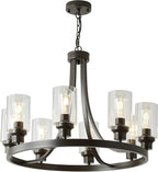 8 Lights Large Farmhouse Chandelier Wagon Wheel, Industrial Island Lights for Kitchen Oil Rubbed Bronze Finish, Dining Room Lighting Fixtures Hanging