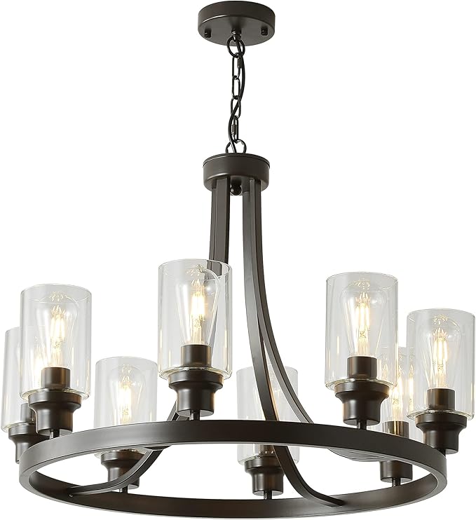 8 Lights Large Farmhouse Chandelier Wagon Wheel, Industrial Island Lights for Kitchen Oil Rubbed Bronze Finish, Dining Room Lighting Fixtures Hanging