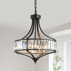 XINGQI Crystal Chandeliers for Dining Room,Modern Black Chandelier,Metal Round Shade Farmhouse 4-Light Rustic Pendant Lighting Fixtures for Hallway Bedroom Foyer