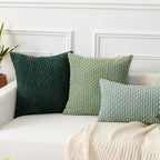 Kevin Textile Christmas Decorative Pillow Covers Set of 2 Striped Plush Corduroy Rectangle Lumbars Boho Home Decor Cushion Covers for Couch Sofa Bed Living Room 12x20 Inch, Army Green