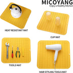Silicone Dish Drying Mat for Multiple Usage,Easy clean,Eco-friendly,Heat-resistant Silicone Mat for Kitchen Counter or Sink,Refrigerator or Drawer Liner Yellow XL 18 inches x 16 inches