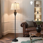 Luvkczc Vintage Black Floor Lamp - Hand-Painted Gold Resin with 6-Sided Carved Hollow Nightlight, Traditional Standing Lamp for Living Room, Bedroom, Study (Bulb Included)