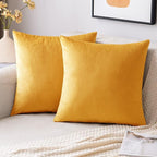 EMEMA Fall Gold Velvet Throw Pillow Covers 20x20 Inch Set of 2 Decorative Square Pillowcase Soft Solid Cushion Case for Couch Sofa Bedroom Livingroom