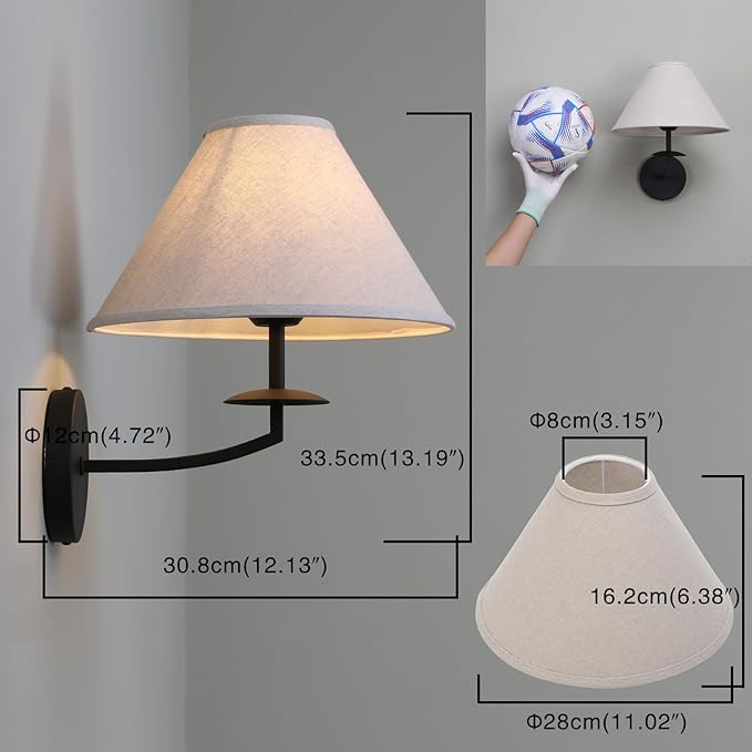 PERMO Vintage Antique Wall Sconce Black Linen Sconce wiht 11" Tapered Shade Hardwired Sconces Indoor Wall Lights for Living Room Bathroom Bedroom Hallway Entertry