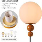 Modern Glass Floor Lamp for Bedroom, 63'' Vintage Mid-Century Floor Lamp with Milky White Frosted Glass Globe Shade for Living Room Corner, Slim Standing Reading Lamp for Office Decor (Signal Brown)