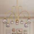 Modern Chandelier 8 Lights Gold Sputnik Light Fixture Large Luxury L41” Mid Century Smoke Glass Globe Ceiling Pendant Lighting for Foyer Staircase Living Dining Room Kitchen