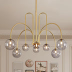 Modern Chandelier 8 Lights Gold Sputnik Light Fixture Large Luxury L41” Mid Century Smoke Glass Globe Ceiling Pendant Lighting for Foyer Staircase Living Dining Room Kitchen