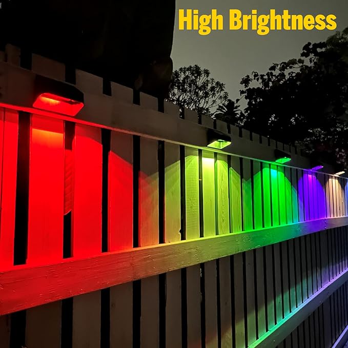 Solar Lights Outdoor, RGB 8 Colors, Dusk to Dawn Deck Light, Solar Deck Lights for Outside IP65 Waterproof, Backyard/Railing/Wall/Step/Patio/Fence(8 Pack,Black)