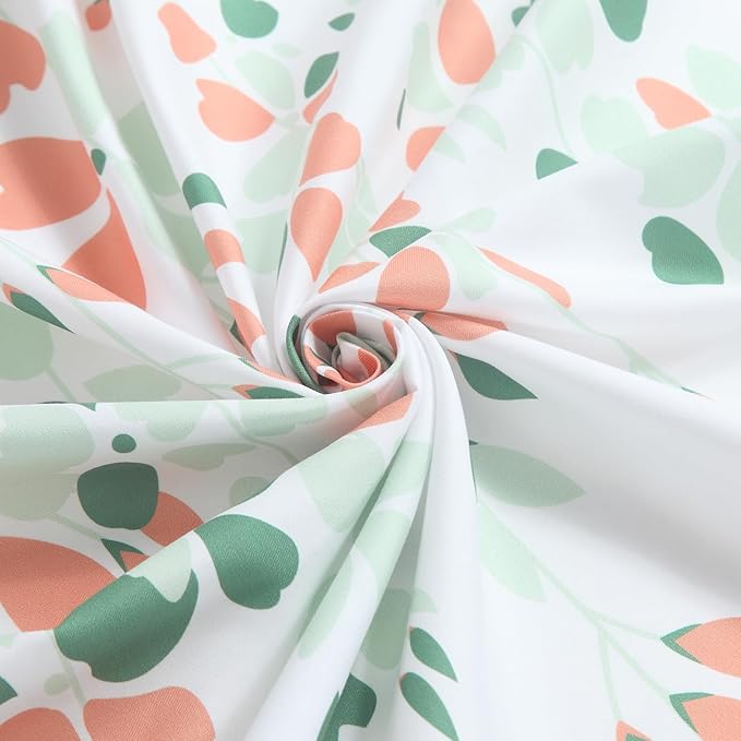 Fabric Floral Shower Curtain, 78 Inch Long Orange and Sage Green Flower Waterproof Bathroom Shower Curtains, 72" W x 78" H